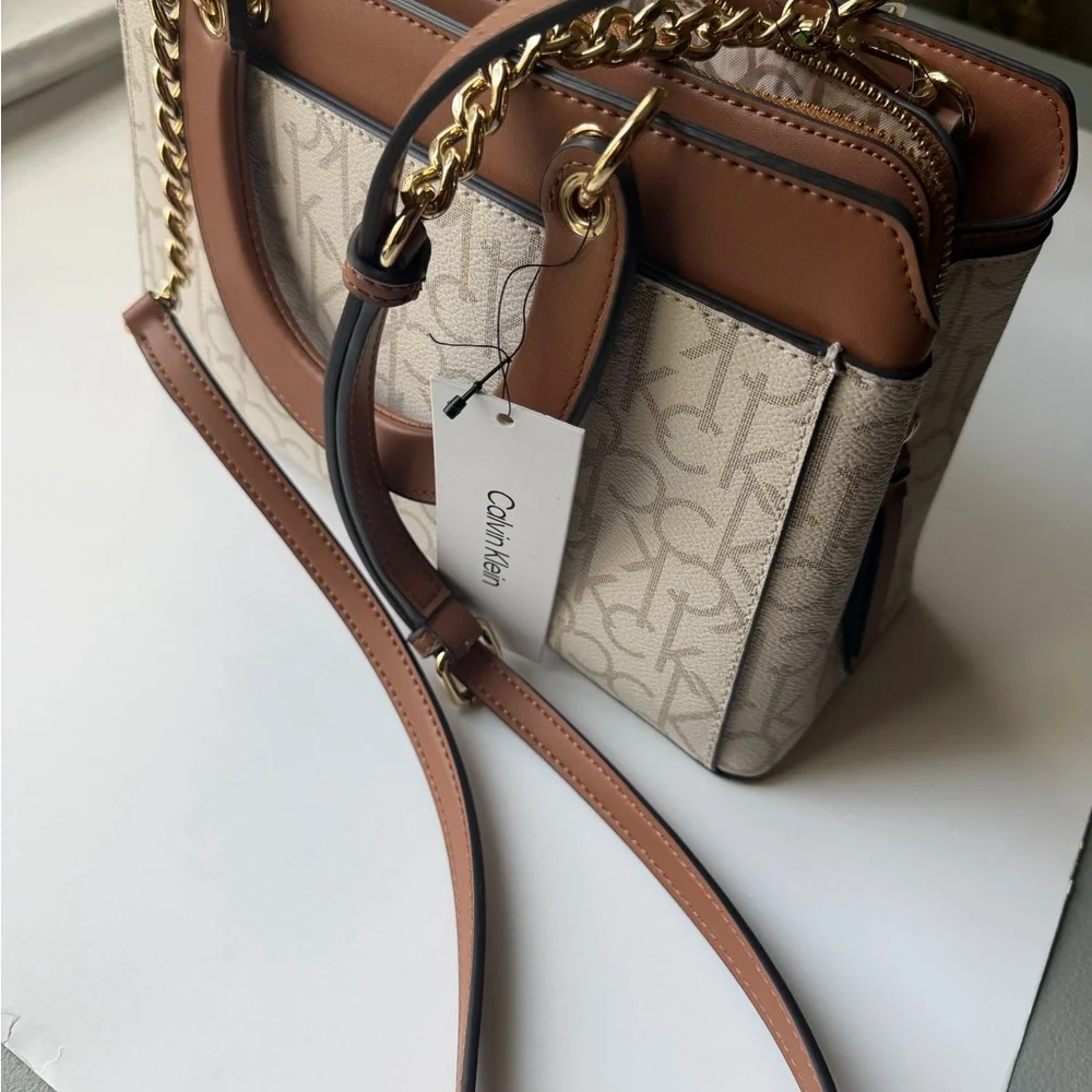 Calvin Klein Monogram Tan and Brown Satchel. NWT - Picture 6 of 9